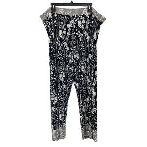 Susan Graver Liquid Knit Pull On Pants Black Gray White Floral - Size 2X Petite
